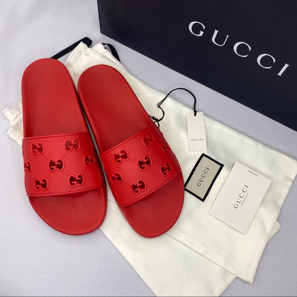 NWT Gucci Men's Red Sandals Rubber GG - 11.5 US - Picture 2 of 12